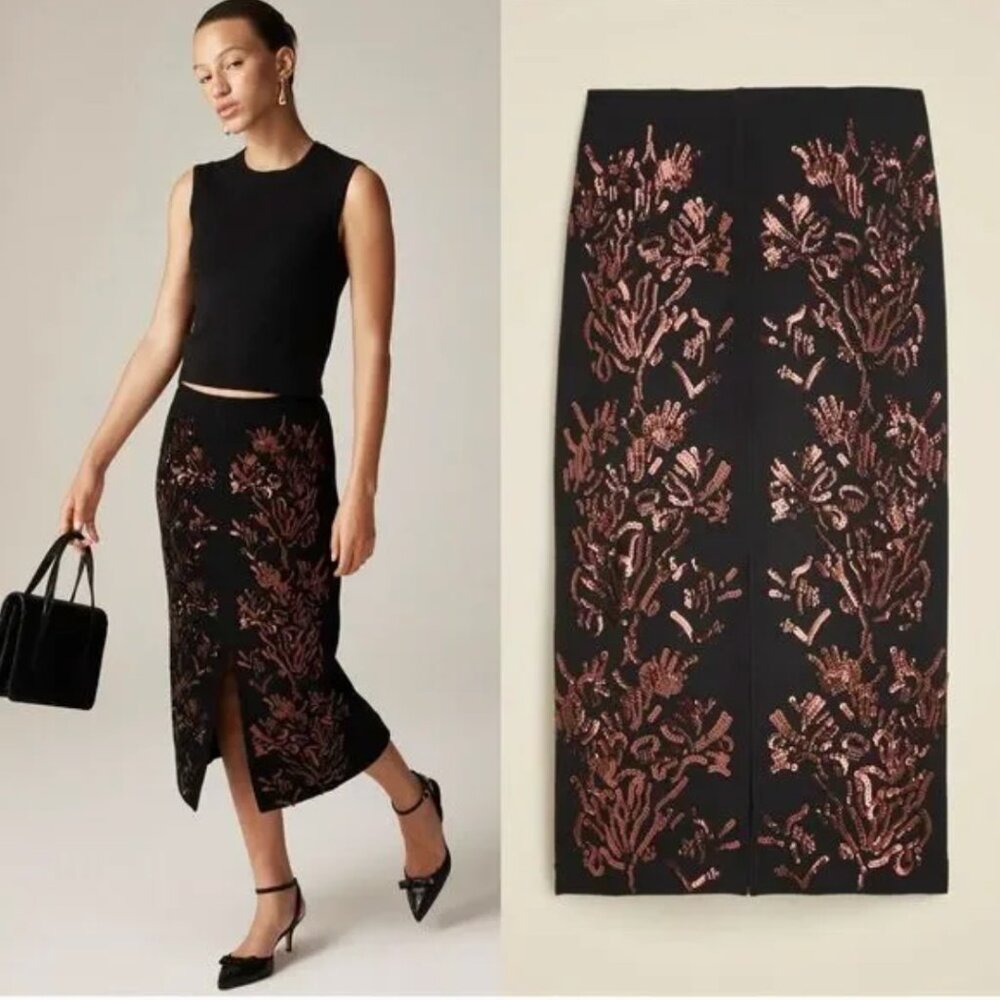 NWT J.Crew Collection embellished double-cloth midi pencil skirt